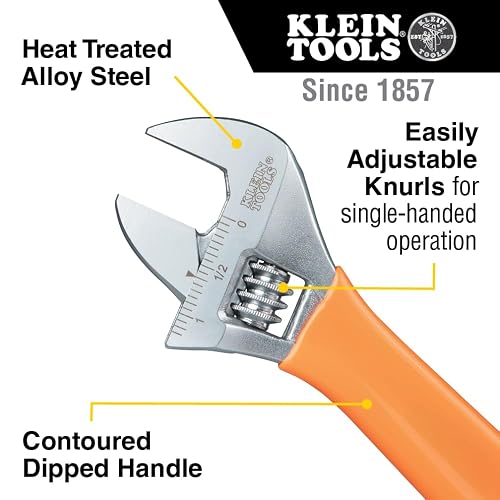 Klein Tools D5074 Juego de llaves ajustables, capacidad adicional, 6 pulgadas, 8 pulgadas, 10 pulgadas, 12 pulgadas, acero de aleación forjada, métrico y SAE, 4 piezas