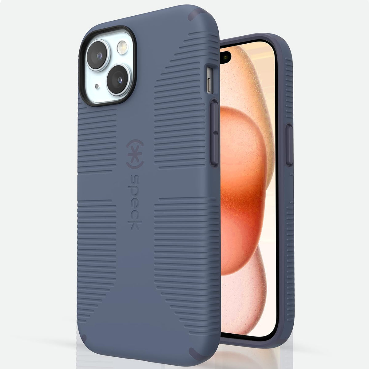 Speck CandyShell Grip - Funda para iPhone 15, 14 y 13 - iPhone 15 - 14 - 13 - Mystery Blue - Faded Denim