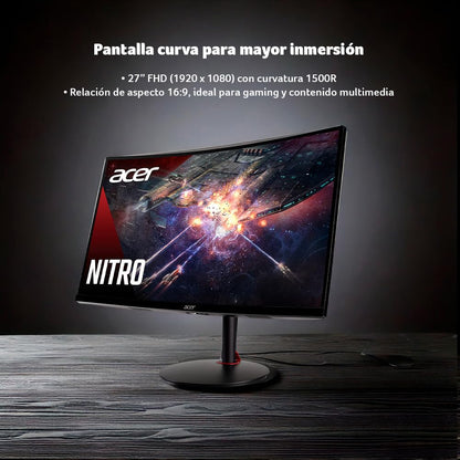 Acer Nitro XZ270 X2bmiiphx Monitor Gamer Curvo de 27 Pulgadas | FHD 1920 x 1080, panel VA, 240 Hz, 1 ms, curva 1500R, AMD FreeSync Premium, HDMI y DisplayPort