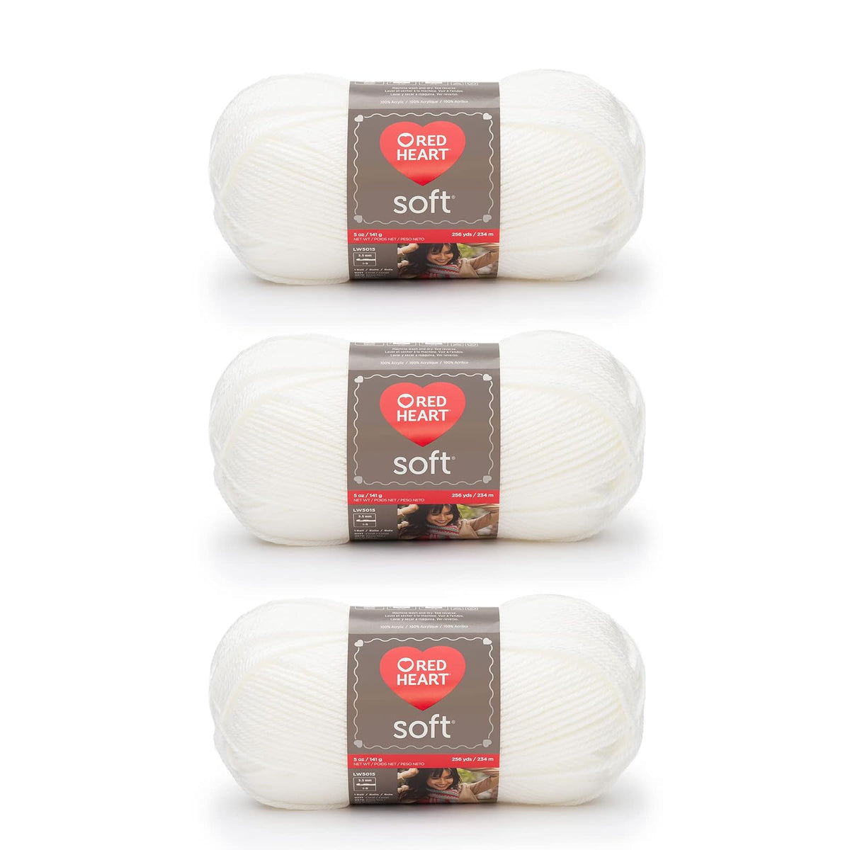Red Heart - Hilo blanco suave - Paquete de 3 unidades de 141 g/5 oz - Acrílico - 4 Medianos (Peinado) - 256 yardas - Tejer/Crochet