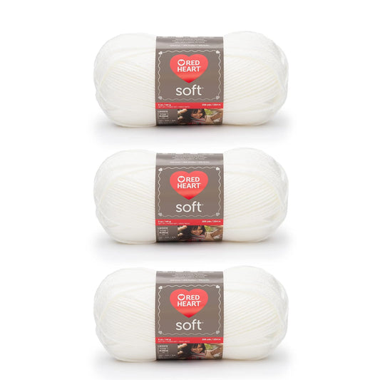 Red Heart - Hilo blanco suave - Paquete de 3 unidades de 141 g/5 oz - Acrílico - 4 Medianos (Peinado) - 256 yardas - Tejer/Crochet