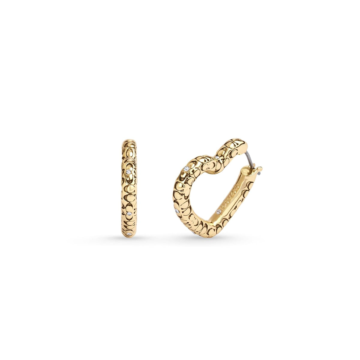 Coach Arete de Aro Acolchados Para Mujer | Latón, No Es Una Piedra Preciosa, Diseño Con Corazón Y Motivo C, Detalles De Piedra De Vidrio