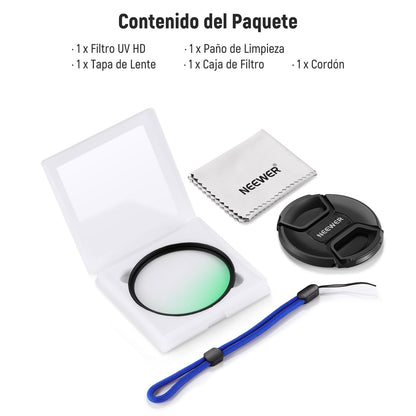 NEEWER 67mm UV MC Filtro Protección con Tapa Lente, Nanorrecubrimientos Resistentes/Vidrio Optico HD/Repelente al Agua/Resistente a Arañazos/Marco Ultradelgado Aaleación Aluminio/Filtro Ultravioleta
