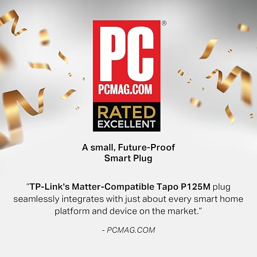 TP-Link Tapo Matter Supported Smart Plug Mini, Compact Design, 15A/1800W Max, Super Easy Setup, Works with Apple Home, Alexa & Google Home, UL Certified, 2.4G Wi-Fi Only, White, Tapo P125M(3-Pack)