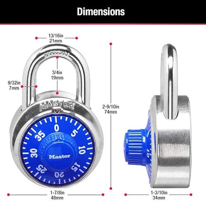 Master Lock Candado, candado de dial estándar, 1-7/8 pulgadas Amplio, colores surtidos, combinación de números, 1 paquete, Colores Variados