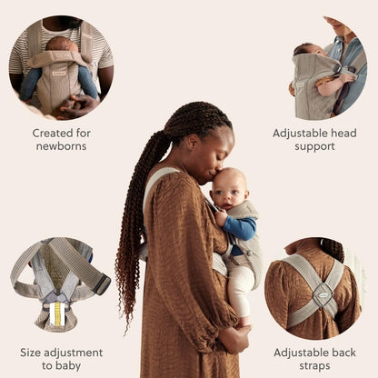 BabyBjörn Canguro Portabebé Mini, Gray Beige, 3D Mesh Newborn Carrier (7-15 lbs), Ergonomic, Easy-to-Use