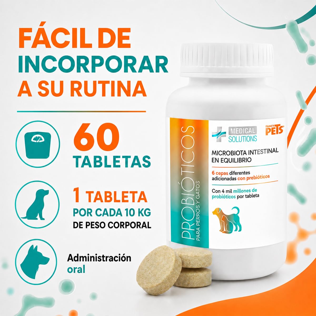 Fancy Pets MS Probióticos para Perros y Gatos con 60 Tabletas