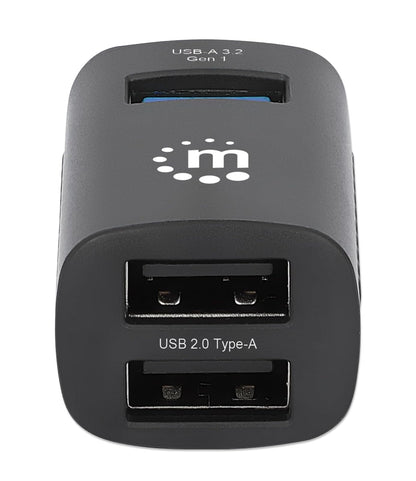 Manhattan 180993 Hub USB-C Negro: 1 Puerto USB 3.0 y 2 USB 2.0, Diseño Ultraportátil, Alimentación por Bus
