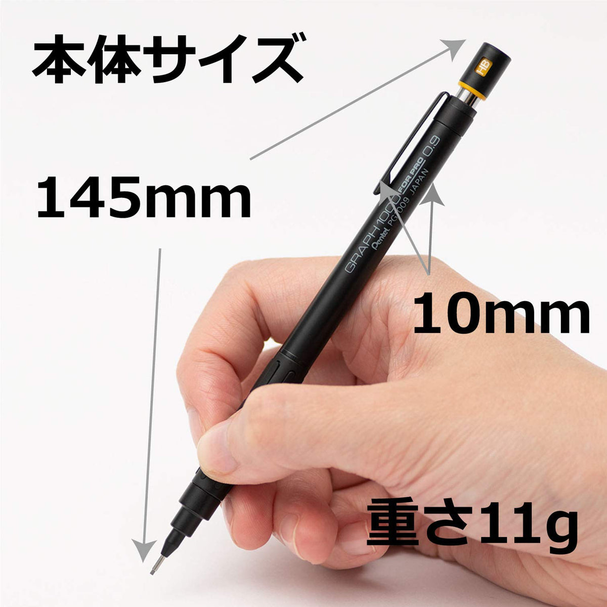 Pentel Graph1000 Lapicero Portaminas Profesional, Metálico, 0.9 mm, Paquete con 1 Pieza, Negro, PG1009