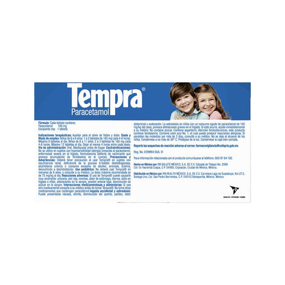 Tempra Tableta Masticable 160mg Fiebre y Dolor Sabor Uva Paracetamol caja con 30 tabletas