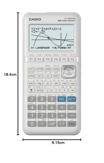 Casio Calculadora Graficadora fx‑9860GIII, Color Blanca, +2900 Funciones, Solar y Batería, Nivel Universidad