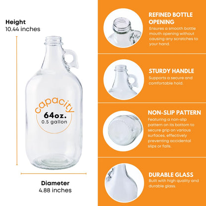 FastRack Jarra de Vidrio de Medio galón para dispensador de detergente de lavandería – Envase hermético con Tapa de Rosca | Base Antideslizante | Dispensador de Bomba de detergente o de Jarabe |