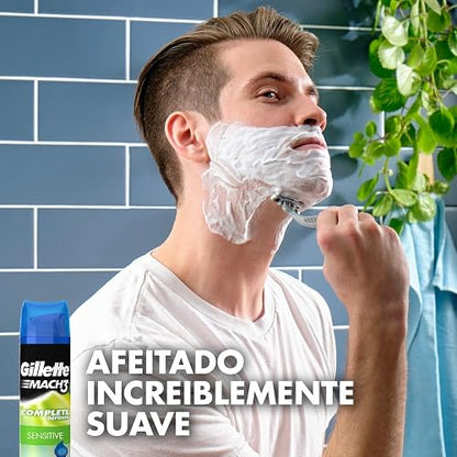 GILLETTE Mach3 Sensitive, Gel para Afeitar Piel Sensible de 400mL, para Rasurar Barba con Rastrillo para Hombre, Protege la Piel contra la Irritación