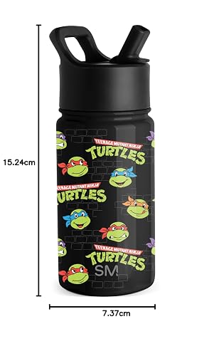 Simple Modern - Botella de agua para niños, con popote, botella aislada de acero inoxidable con diseño de las tortugas ninja, para niños, escuela, colección Summit, 410 ml, TMNT Turtles Unite