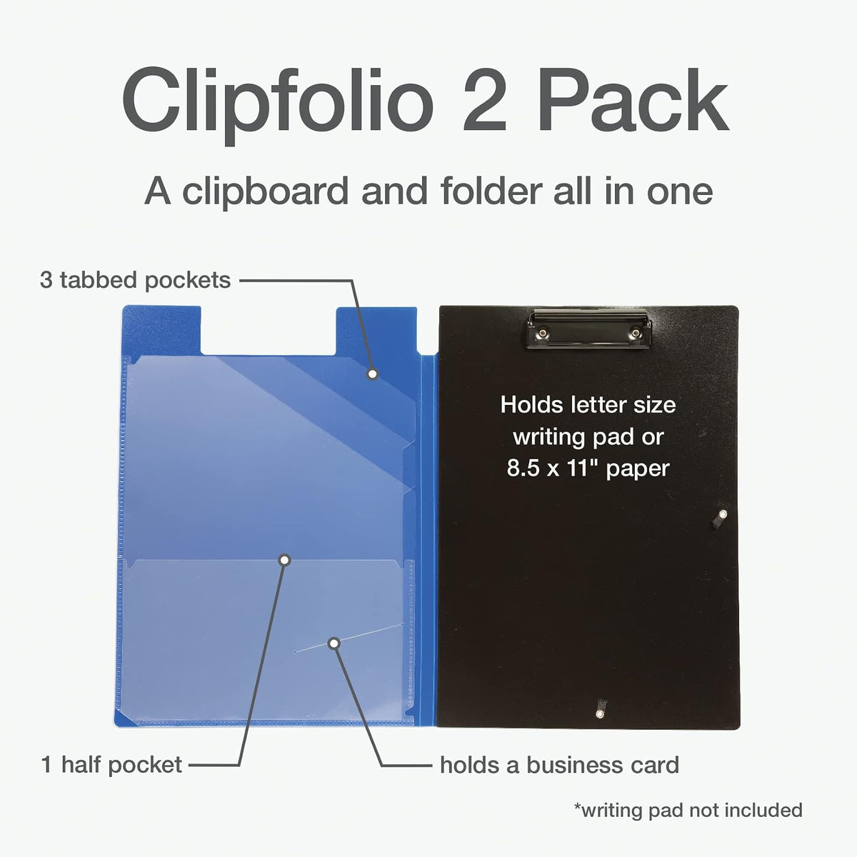 Oxford 82177 - Folio para portapapeles con almacenamiento, 4 bolsillos, 2 unidades de colores (gris/negro, azul/negro), gran enfermería, oficina, portapapeles para aula (82177)