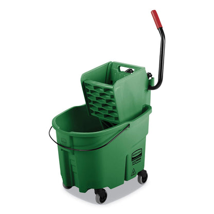 Rubbermaid WaveBrake Cubeta y Exprimidor para Trapeado Industrial, Prensa Lateral - 35 Qt - Verde