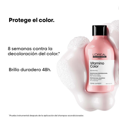 L'Oréal Professionnel Vitamino Color Shampoo Protector 300ml | Para cabello teñido. Protege y preserva el color hasta por 8 semanas evitando el deslave, con resveratrol.