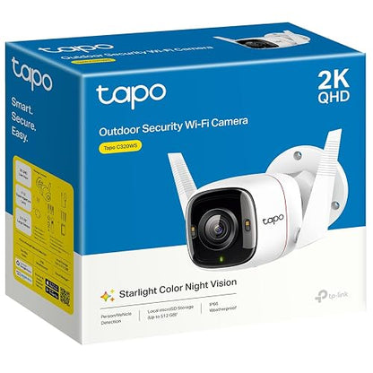 TP-Link Tapo C320WS Cámara de Seguridad WiFi Exterior - Resolución 2K - Cobertura 360° - Visión Nocturna a Color - Detección de Movimiento - Alarma de Luz y Sonido - 512GB - App Tapo - Protección IP66