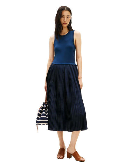 Tommy Hilfiger Vestido Midi Plisado Tipo Tank sin Mangas para Mujer - G - Dark Night Navy