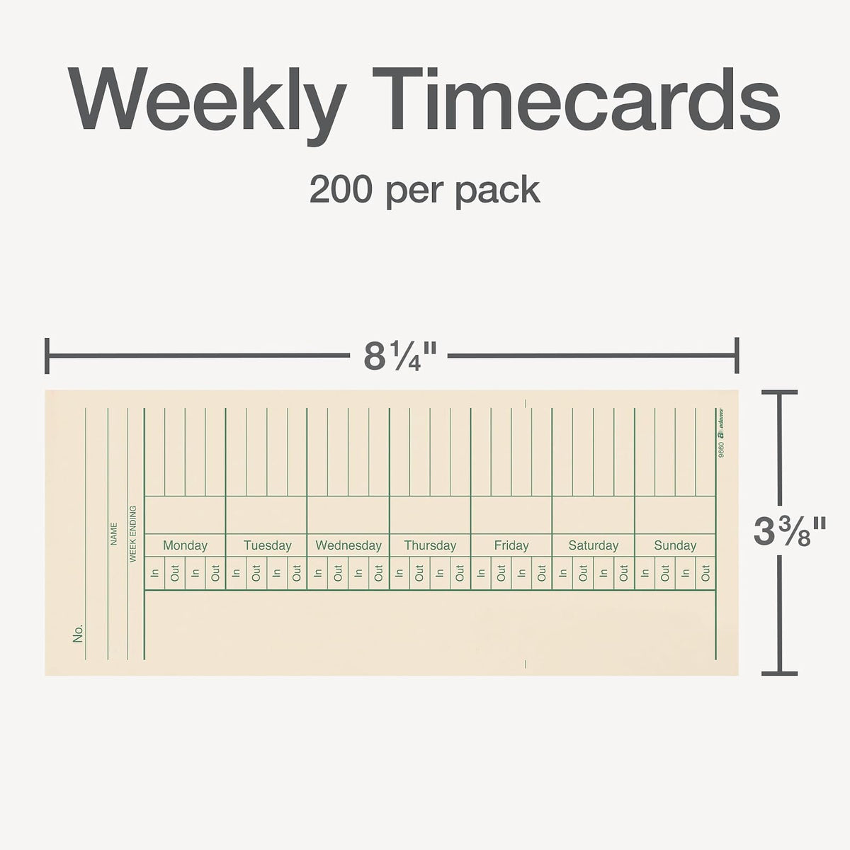 Adams Time Cards, Weekly, 2-Sided, Overtime Format, 3-3/8" x 8-1/4", Manila, Green/Red Print, 200-Count (9660-200)