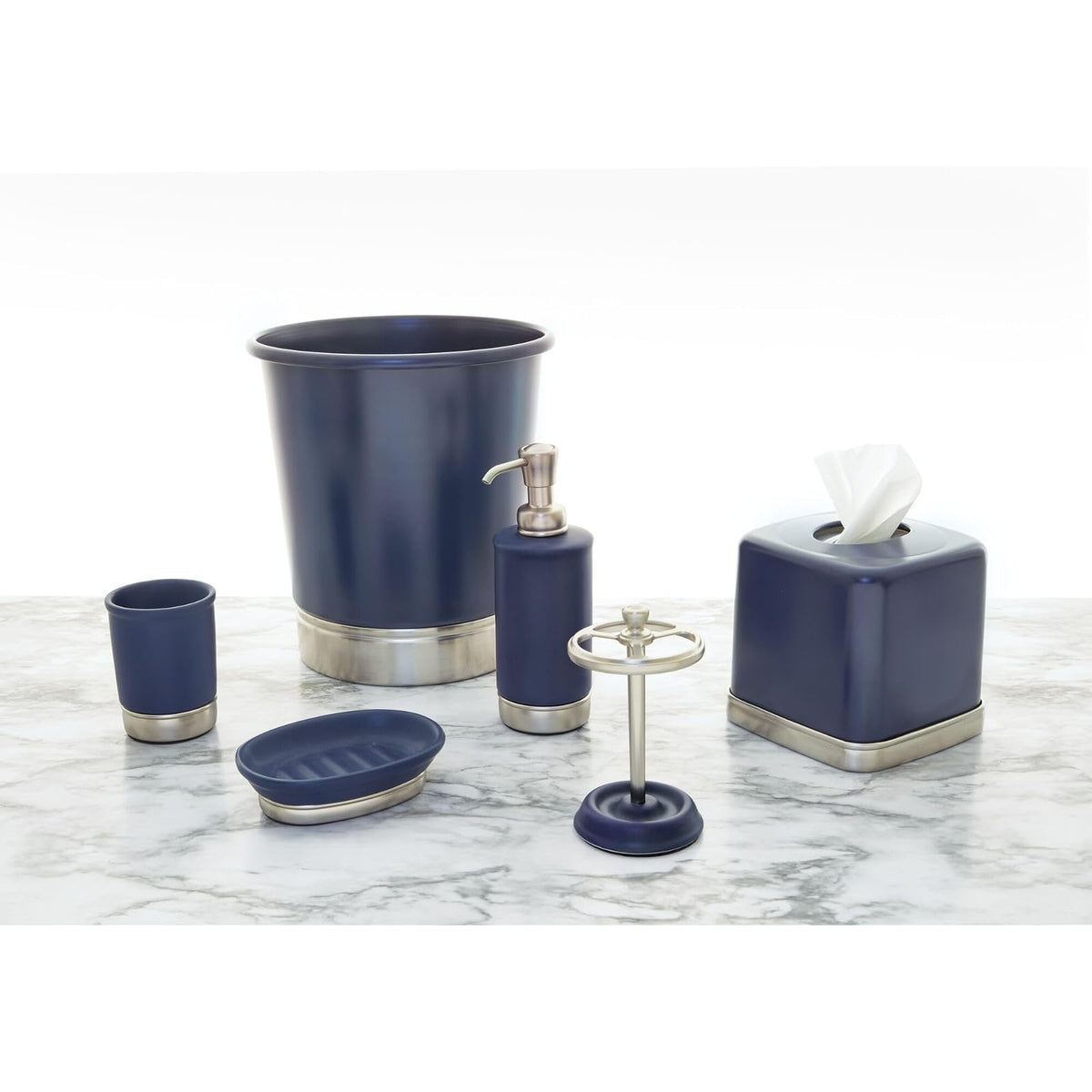 iDesign - Dispensador de jabón para baño o Cambiador, sostiene jabón de Manos o Platos, Azul Marino Mate/níquel Cepillado