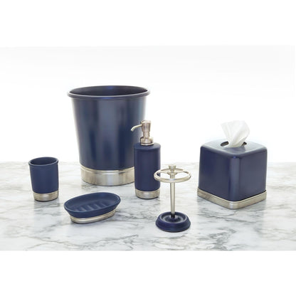 iDesign - Dispensador de jabón para baño o Cambiador, sostiene jabón de Manos o Platos, Azul Marino Mate/níquel Cepillado
