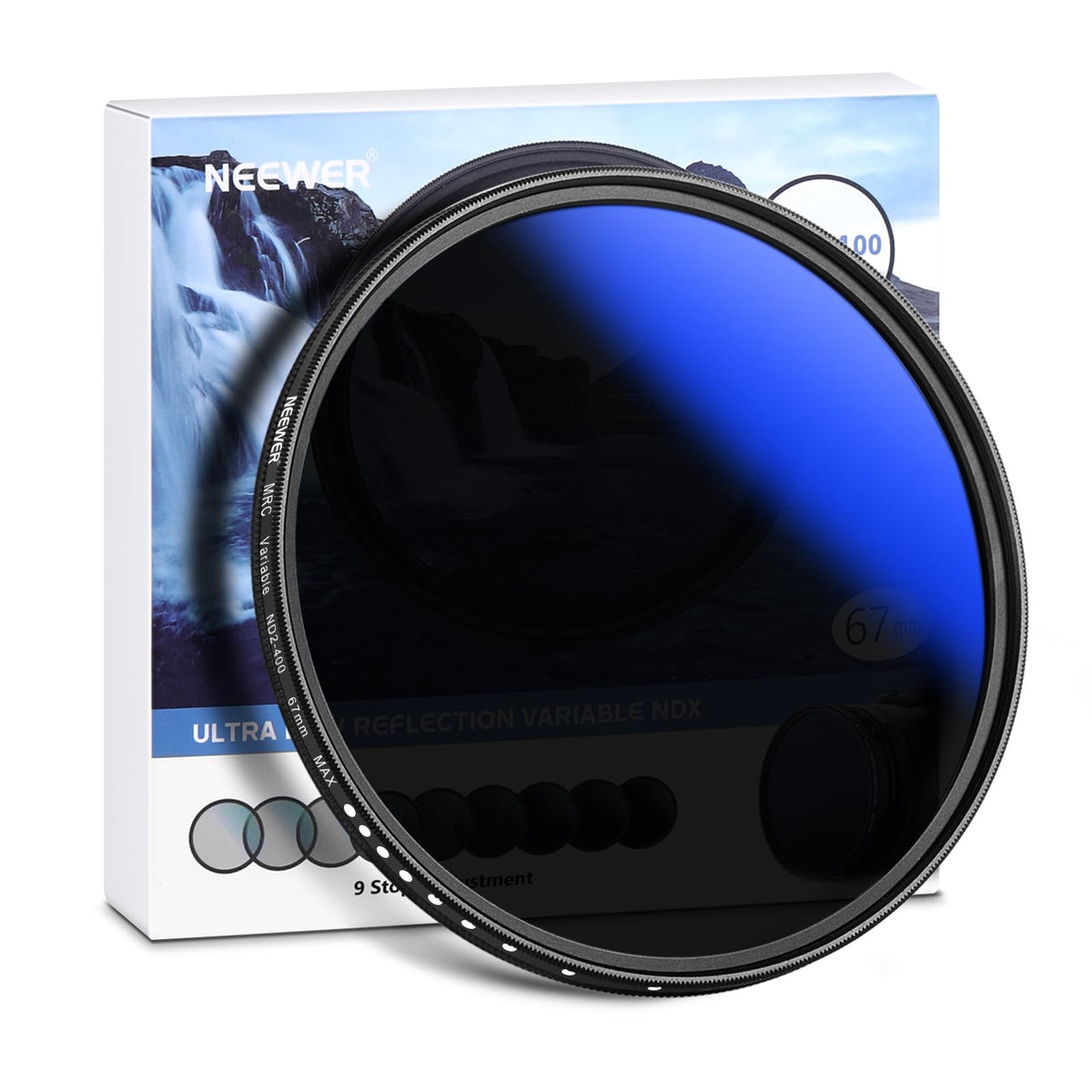 NEEWER 67mm Variable ND Filter ND2-ND400, Densidad Neutra Filtro de Lente | 1-9 Stops, Multiple Coatings, Water y Scratch Resistant