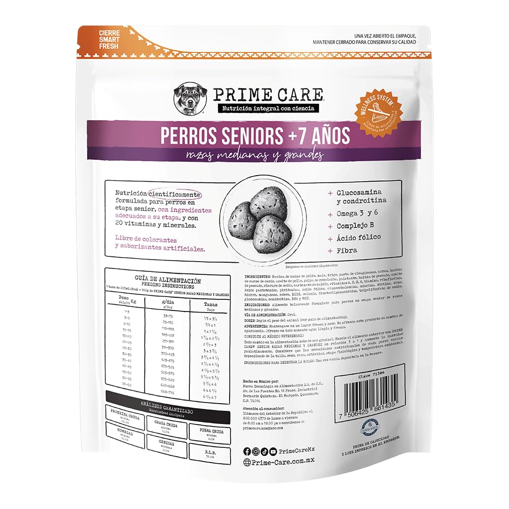 Prime Care Alimento para Perros Senior (+7 Años) Razas Medianas y Grandes 4 kg