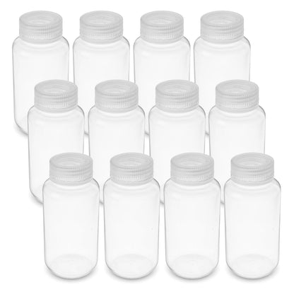United Scientific 33308 Botellas de reactivo de boca ancha de polipropileno, capacidad de 250 ml (paquete de 12)