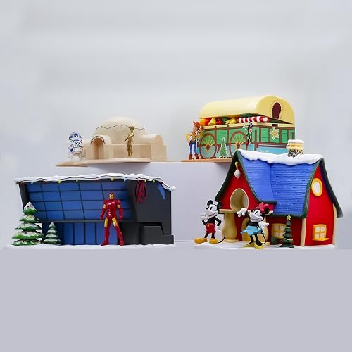 Disney - Villas Navideñas Disney 100 Juego de 4 piezas de Navidad para pueblo mágico, árbol de navidad, villa navideña, Celebra DISNEY 100 MARVEL LUCAS FILMS STAR WARS, edición limitada, exclusiva