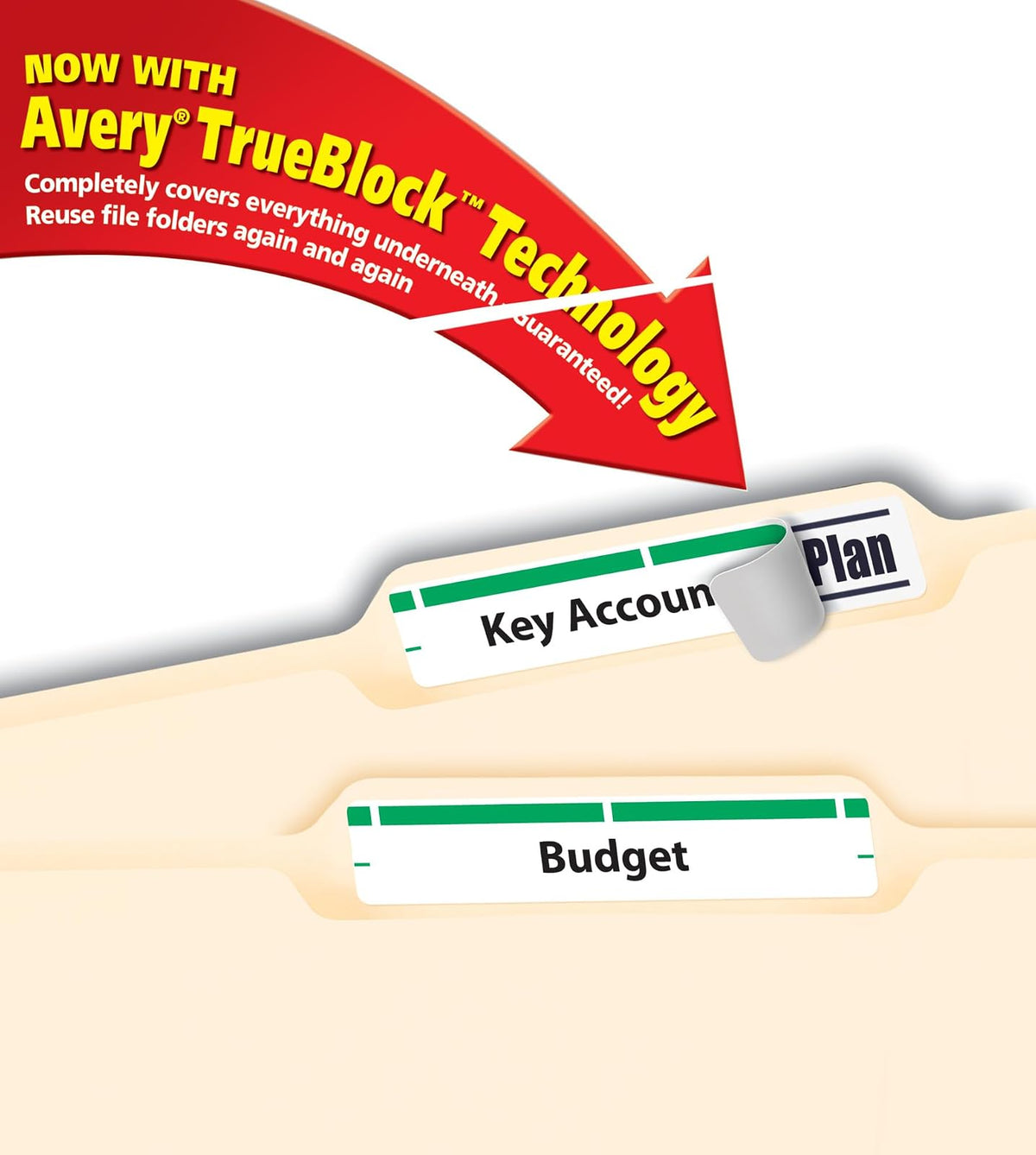 Avery Etiquetas verdes para carpetas de archivos para impresoras láser y de inyección de tinta con tecnología TrueBlock, 2/3" x 3-7/16", caja de 1500 (5866)