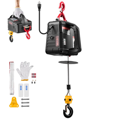 VEVOR Cabrestante eléctrico 2 en 1, capacidad 1100lb, grúa portátil de 1500W, altura de elevación de 25 pies, 16,4 pies/min con control remoto manual e inalámbrico para fábricas, almacenes y garajes
