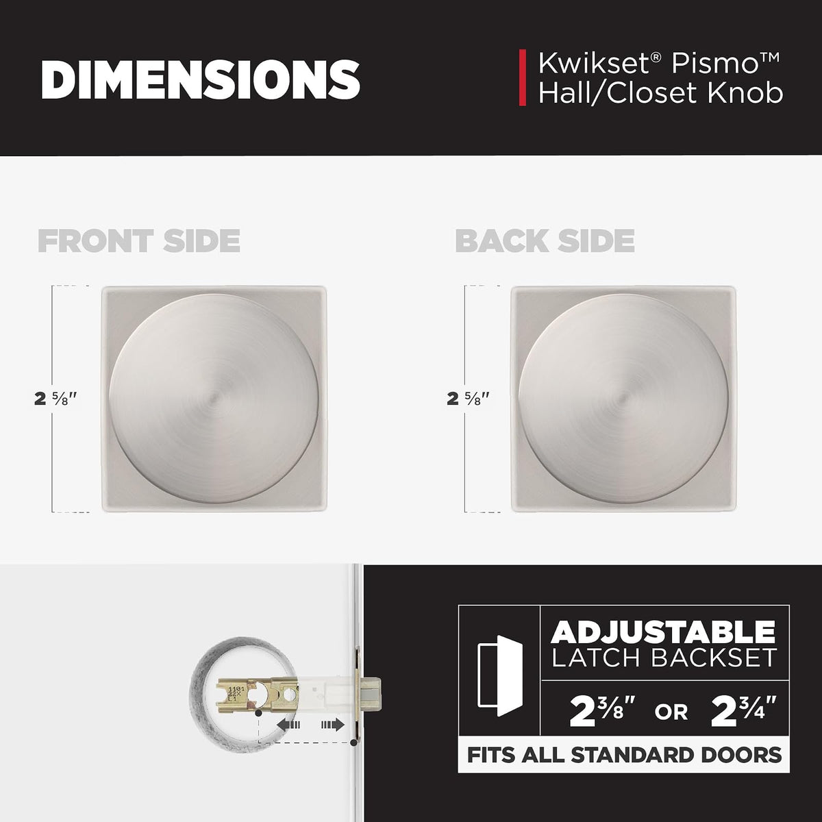 Kwikset Pismo - perilla para puerta de paso interior, manija para puertas de clóset y pasillo, perilla de puerta sin bloqueo en níquel satinado, con protección Microban