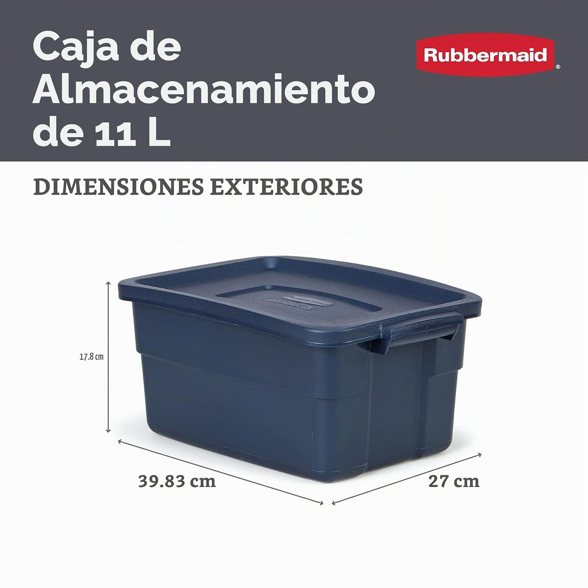Rubbermaid Roughneck - Bolsa de 3 galones, paquete de 6, fabricado en Estados Unidos, metal índigo oscuro, contenedores de almacenamiento apilables de plástico resistente con tapas y asas