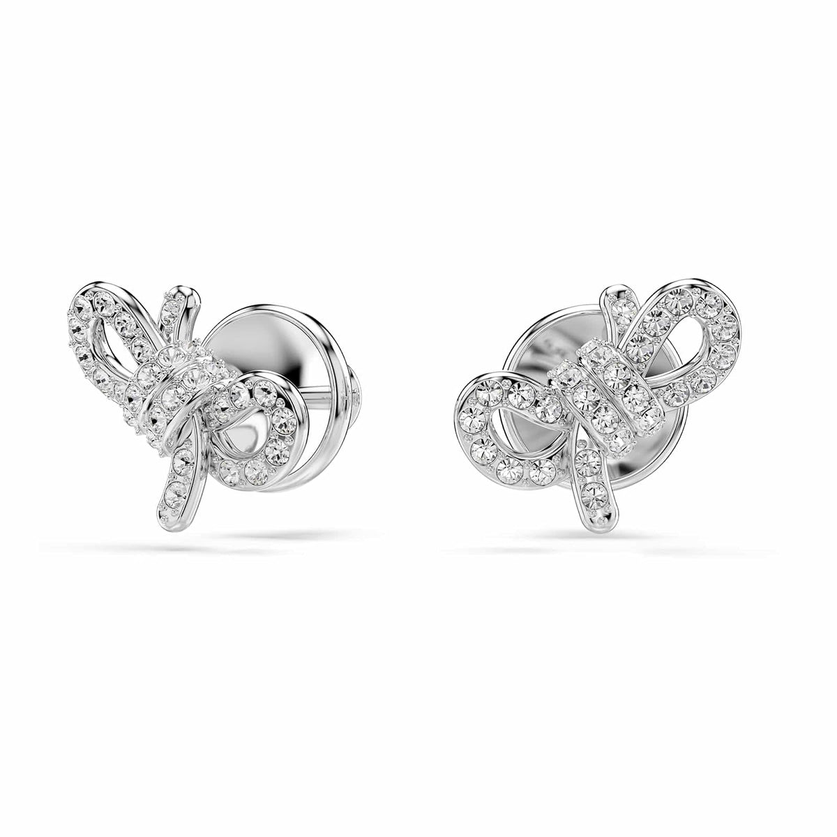 arete Swarovski Lifelong, pavé, lazo, blanco, baño de rodio