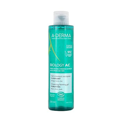 ADERMA, Biology AC Gel Limpiador Purificante con Ingredientes Naturales, Para Piel con Tendencia Acnéica, 200ml