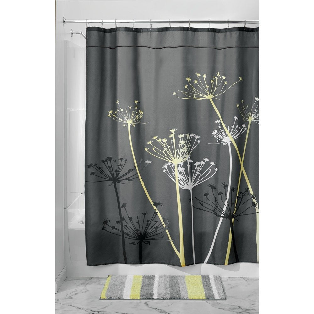 InterDesign Thistle Cortina de baño | Cortinas para baño grandes de 183,0 cm x 183,0 cm |Cortina deducha de tela suave lavable | Con estampado de flores | Poliéster gris/amarillo - Gris y Amarillo - 182.9An x 182.9Al cm (1 Paneles)
