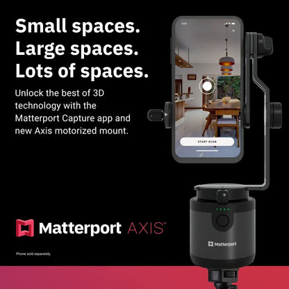 Matterport Axis - Estabilizador de cardán para cámara de Smartphone - Soporte Giratorio motorizado para escaneos de Fotos Profesionales 3D 360 para teléfonos iPhone y Android