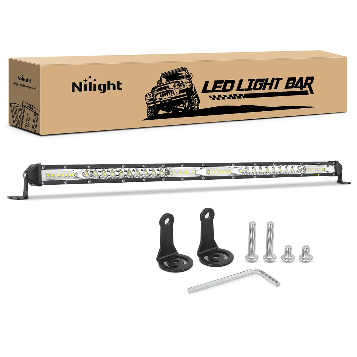 Nilight - Barra LED Delgada de 21 Pulgadas, 52 LEDs de Una Sola Fila, Combo de Inundación, Luz de Conducción y Trabajo, Lámpara de Parachoques de Techo, Todoterreno para Camiones