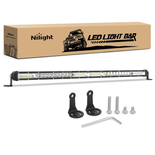Nilight - Barra LED Delgada de 21 Pulgadas, 52 LEDs de Una Sola Fila, Combo de Inundación, Luz de Conducción y Trabajo, Lámpara de Parachoques de Techo, Todoterreno para Camiones