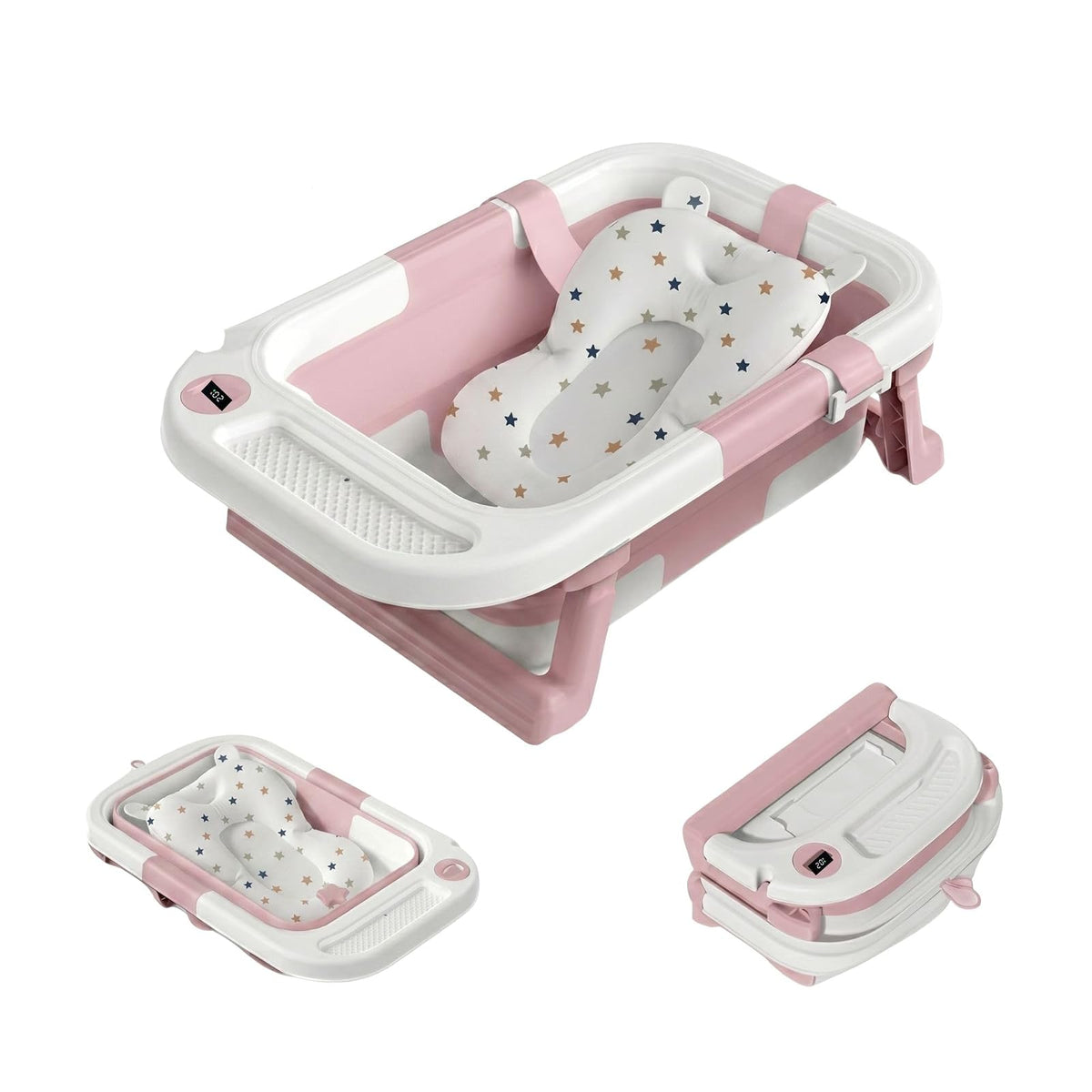 Motek Squash Bañera Plegable para Bebé con Termómetro Digital - Rosa