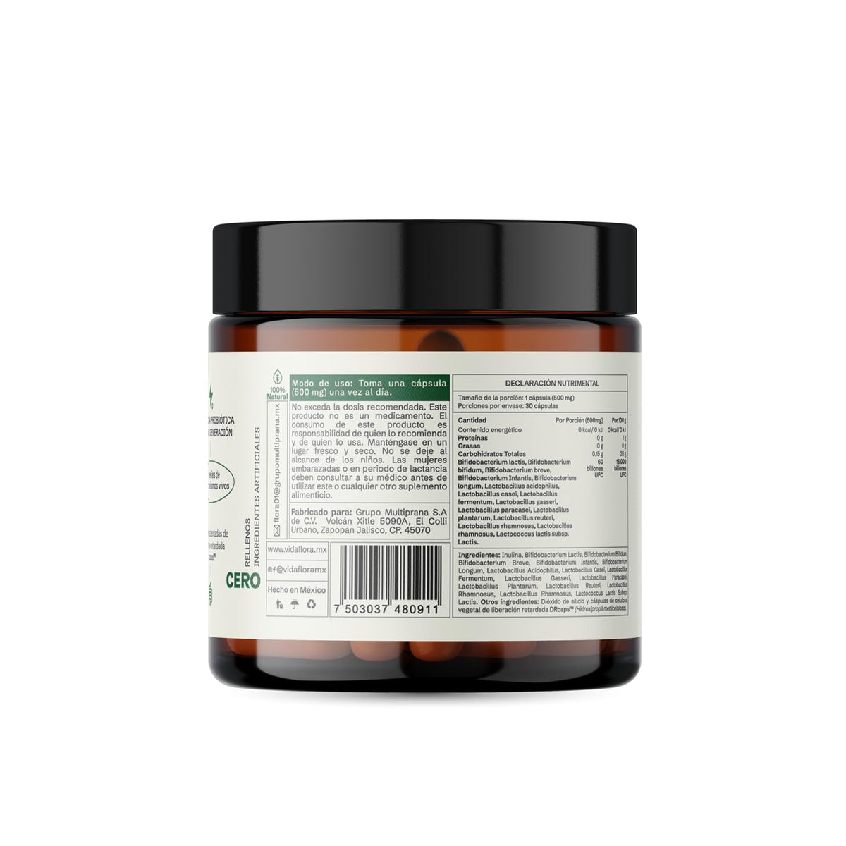 FLORA 01 | Simbiótico Diario | Probióticos 60 Billones UFC 15 Cepas | Apoyo Digestivo, Bienestar Intestinal y Metabolismo | 30 cápsulas.