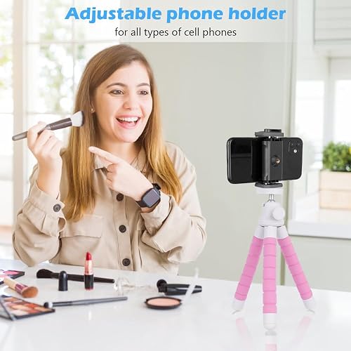 UBeesize Trípode teléfono móvil, trípode portátil y Flexible con Control Remoto inalámbrico y Clip, Soporte para teléfono móvil para grabación de Video (Rosa)