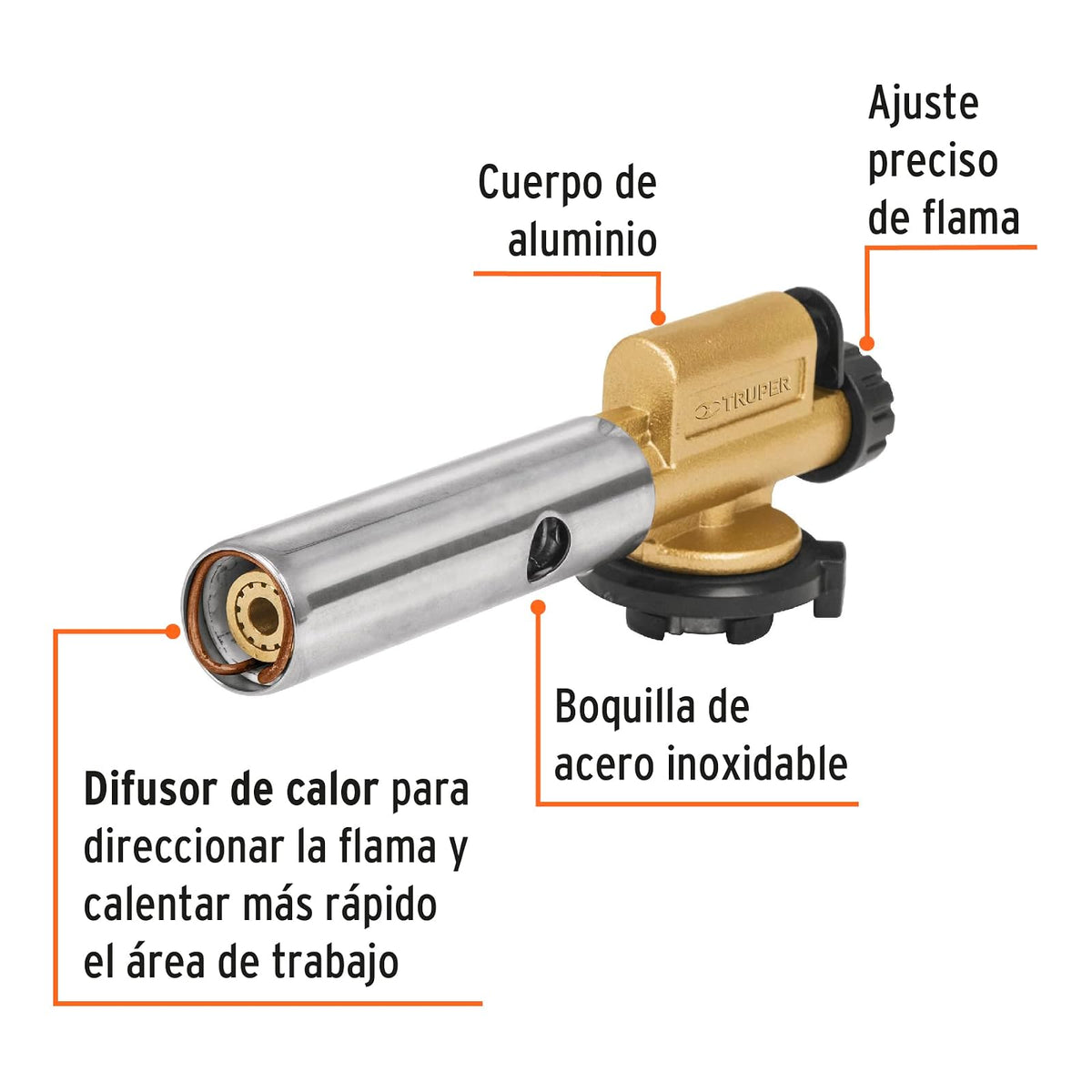 Truper BOQ-90, Boquilla con encendido electrónico, para lata 1/4 de vuelta