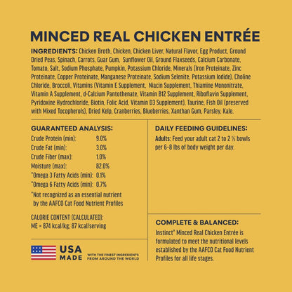 Instinct Original Minced Cups para Gato | Pollo Picado | Comida Húmeda Premium 12 Piezas