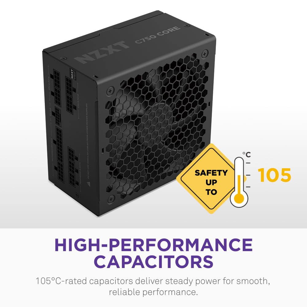 NZXT C850 Gold Core - Fuente de alimentación ATX 3.1 de 850 W - 80 Plus Gold - Cybenetics Platinum - Totalmente Modular - PCIe 5.1 600W 12V-2x6 - Ventilador Zero RPM - Condensadores de 105°C - Negro