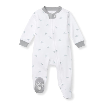 Burt's Bees Baby Pijama Enteriza con Cierre Frontal, 100% Algodón Orgánico - 0-3 Meses - Blue dorado Bee