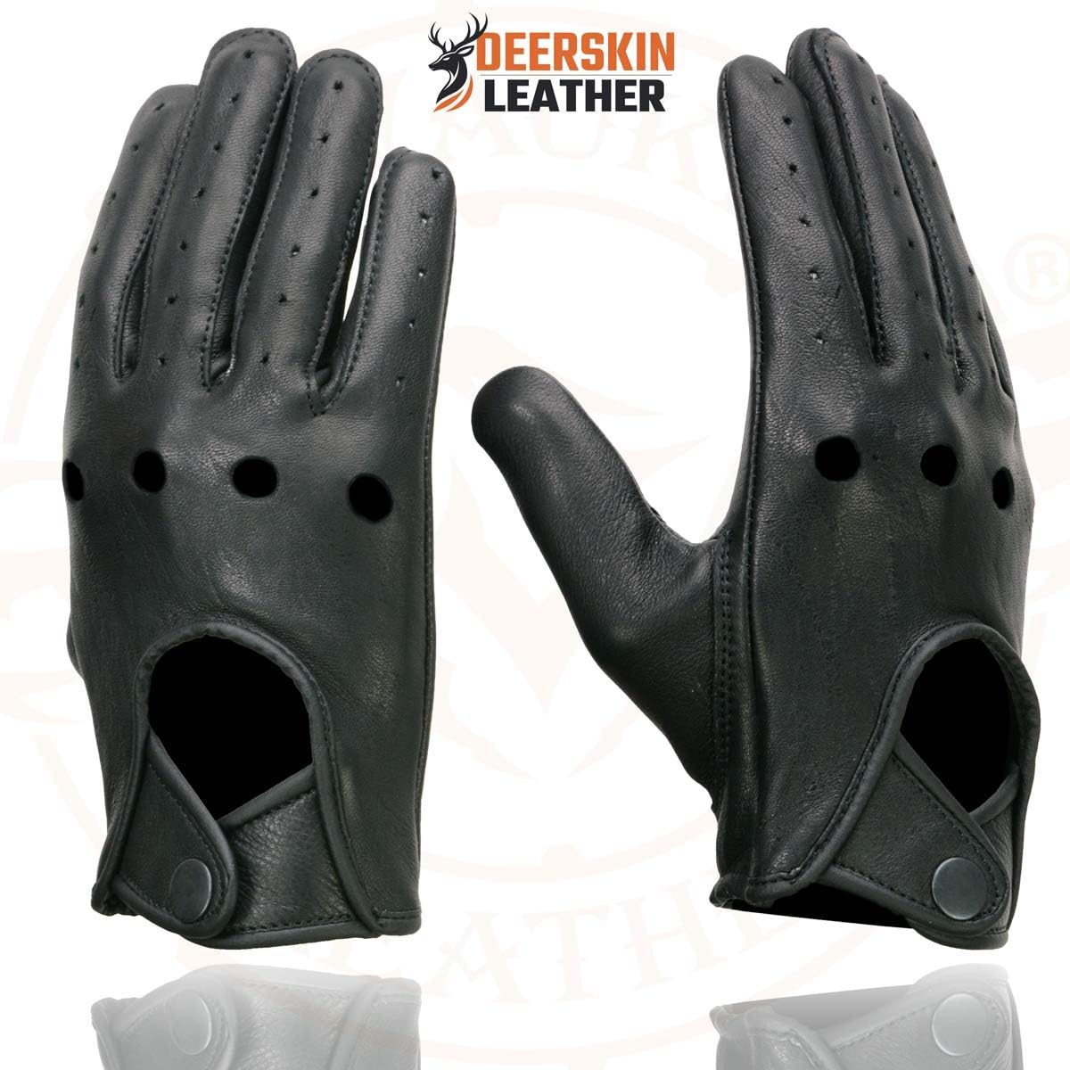 Milwaukee - Guantes de piel de ciervo perforados para hombre con cierre de botón, Negro, Mediano