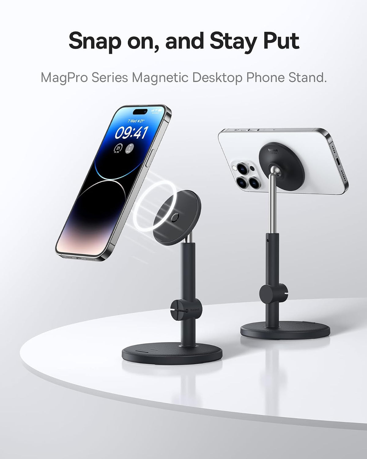 Baseus MagPro Soporte Magnético para Teléfono Ajustable de 16.5 a 19.7cm para Escritorio, Ángulo de Visión 360°, Negro