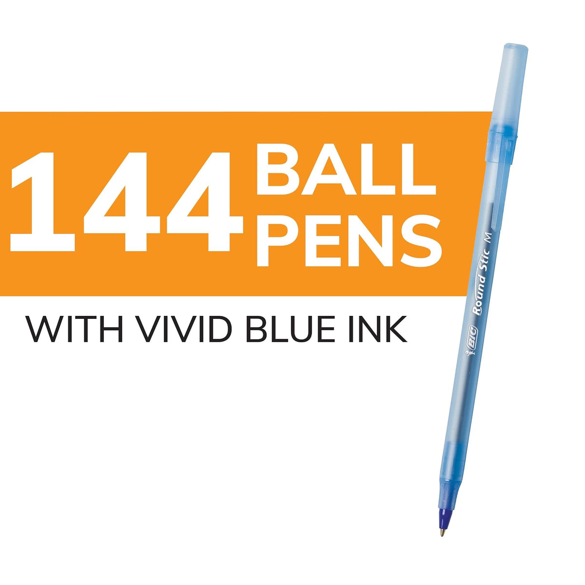 BIC Stic Xtra Life - Bolígrafo redondo (punta mediana), Azul, 144 unidades | Punta media (1,0 mm) para una escritura suave, barril redondo flexible para mayor comodidad, No. 1 bolígrafo de venta